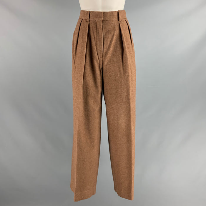 THE ROW Size 0 Brown Silk Cashmere Pleated Dress Pants
