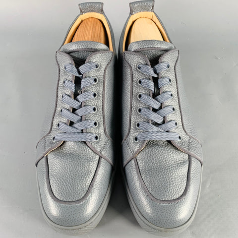 CHRISTIAN LOUBOUTIN Size 11 Rantulow Orlato Grey Slate Pebble Grain Leather Low Top Sneakers