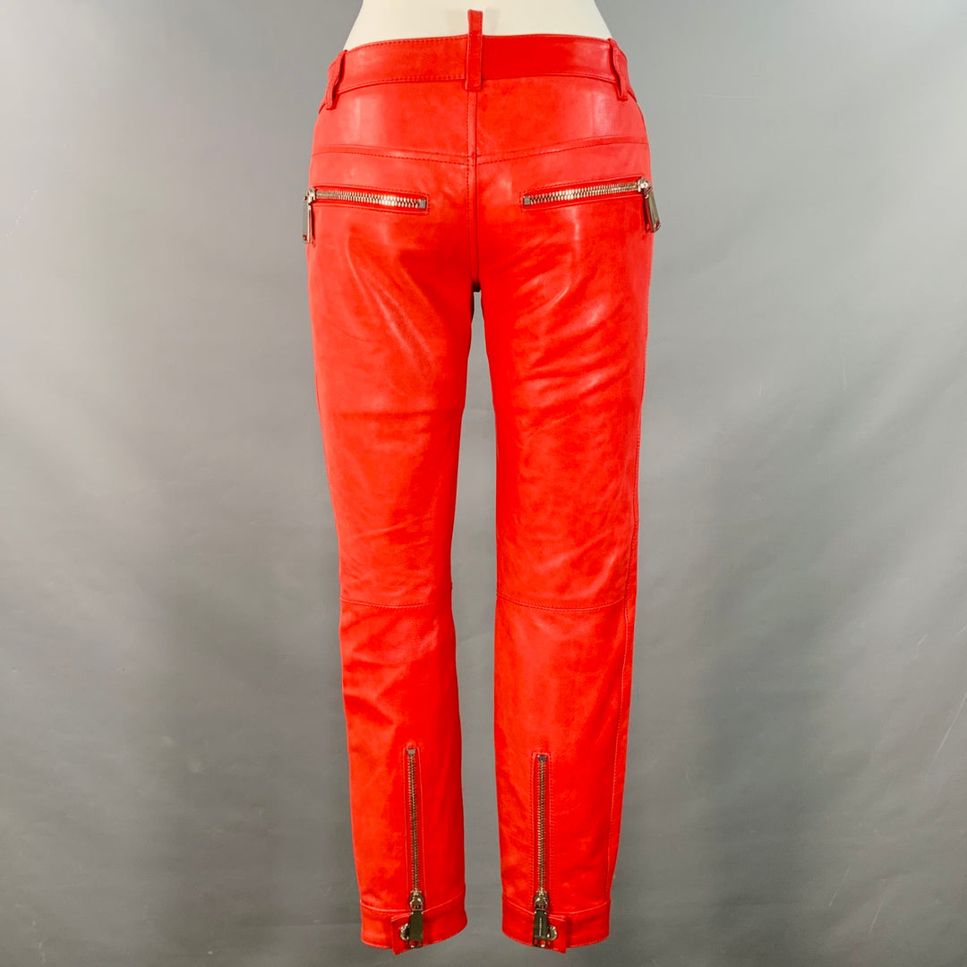 DSQUARED2 Size XS Red Lambskin Leather Low Rise Biker Casual Pants