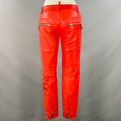DSQUARED2 Size XS Red Lambskin Leather Low Rise Biker Casual Pants