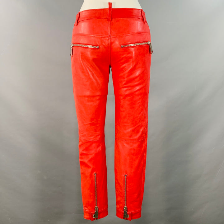DSQUARED2 Size XS Red Lambskin Leather Low Rise Biker Casual Pants