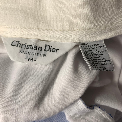 CHRISTIAN DIOR Size M White Light Blue Cotton Blend Short Sleeve Shirt