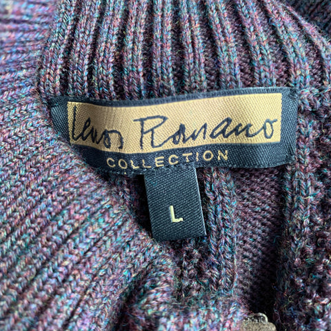 LENOR ROMANO Size L Brown Cable Knit Merino Wool 1/4 Zip Pullover