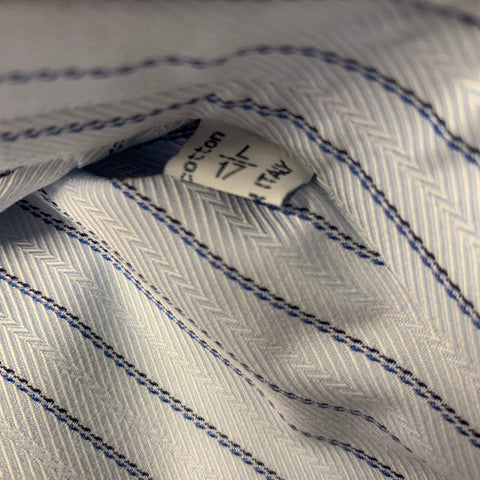 BRIONI Size XL Blue Navy Stripe Cotton Button Up Long Sleeve Shirt