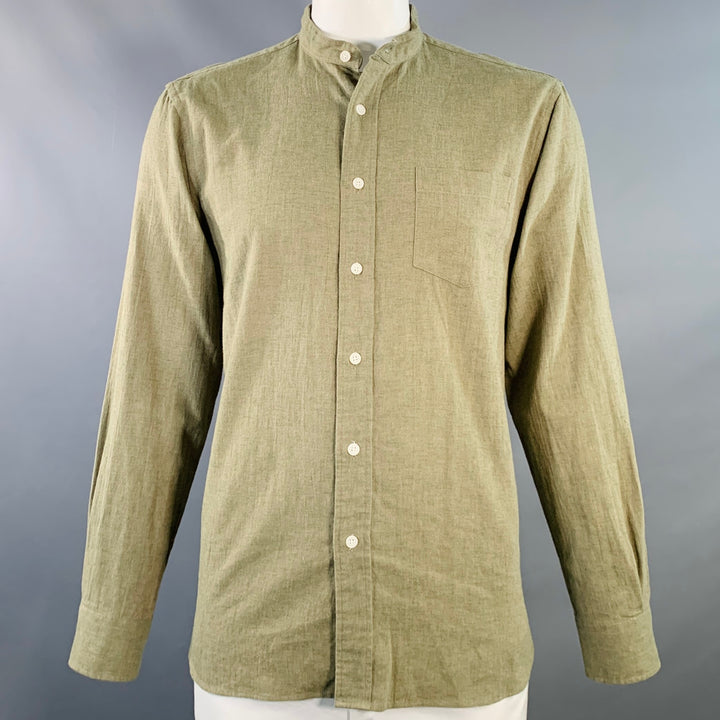 AMERICAN TRENCH Size L Green Sage Heather Linen Blend Long Sleeve Shirt