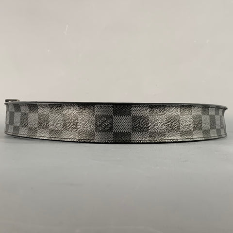 LOUIS VUITTON Size 35 Grey Black Checkered Coated Canvas Belt