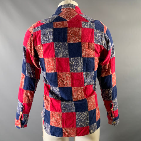 ANACHRONORM Size S Blue Red Bandana Patchwork Cotton Worker Long Sleeve Shirt