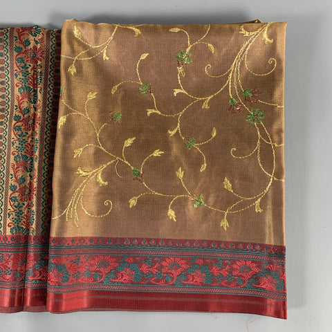 VINTAGE Gold Burgundy Embroidered Scarf