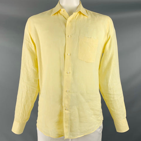 SAKS FIFTH AVENUE Size L Yellow Linen Button Up Long Sleeve Shirt