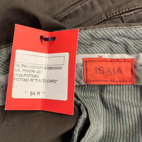 ISAIA Size 38 Brown Twill Cotton Blend Flat Front Casual Pants