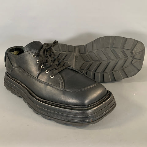 JIL SANDER Size 9 Black Leather Square Toe Lace Up Shoes