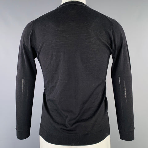 LANVIN Size 38 Black Knit Ribbon Trim V-Neck Cardigan