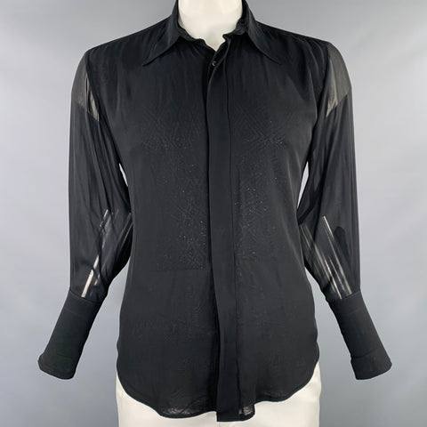 VALENTINO Size L Black Beaded Silk Blend Long Sleeve Shirt