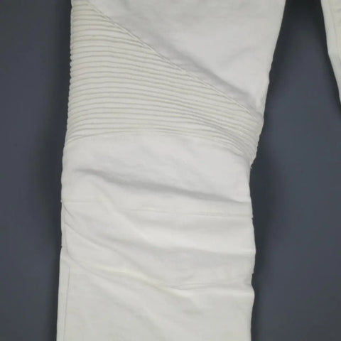 BALMAIN Size 4 White Cotton Gold Zip Moto Jeans BALMAIN