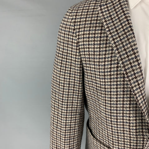 OFFICINE GENERALE Size 38 Grey Brown Navy Plaid Wool Sport Coat