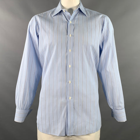 TURNBULL & ASSER Vintage Size L Blue Navy White Stripe Cotton French Cuff Long Sleeve Shirt