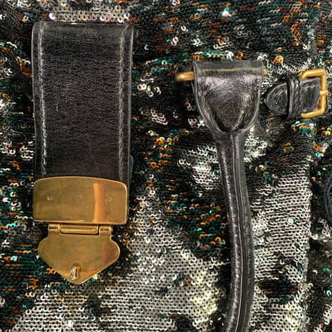 MIU MIU Black Metallic Sequined Leather Top Handles Handbag