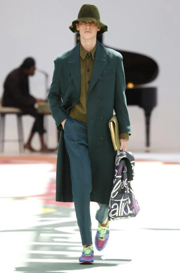 BURBERRY PRORSUM SS15 Size 44 Green Linen Double Breasted Coat