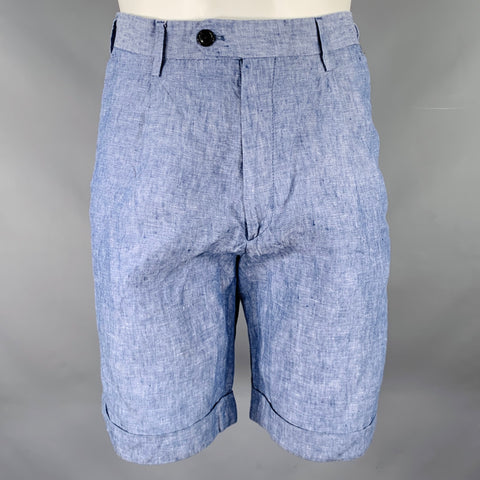 TODD SNYDER Size 32 Blue Linen Pleated Shorts
