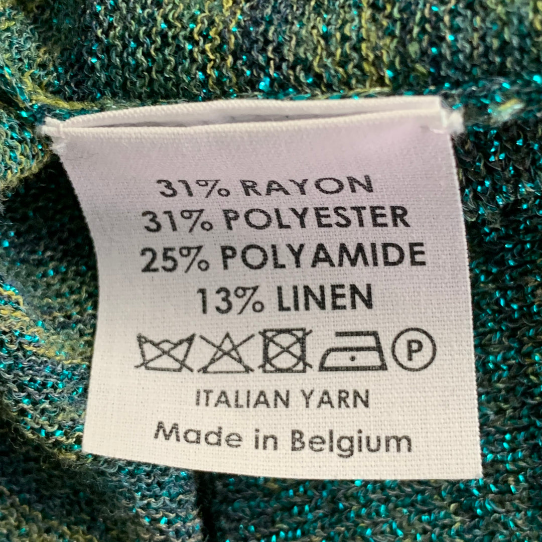 DRIES VAN NOTEN Size L Metallic Green Blue Rayon Blend 3/4 Sleeves Cardigan