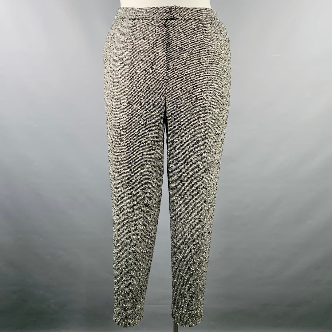 ESCADA Size 12 Black White Wool Blend Tweed Zip Fly Dress Pants