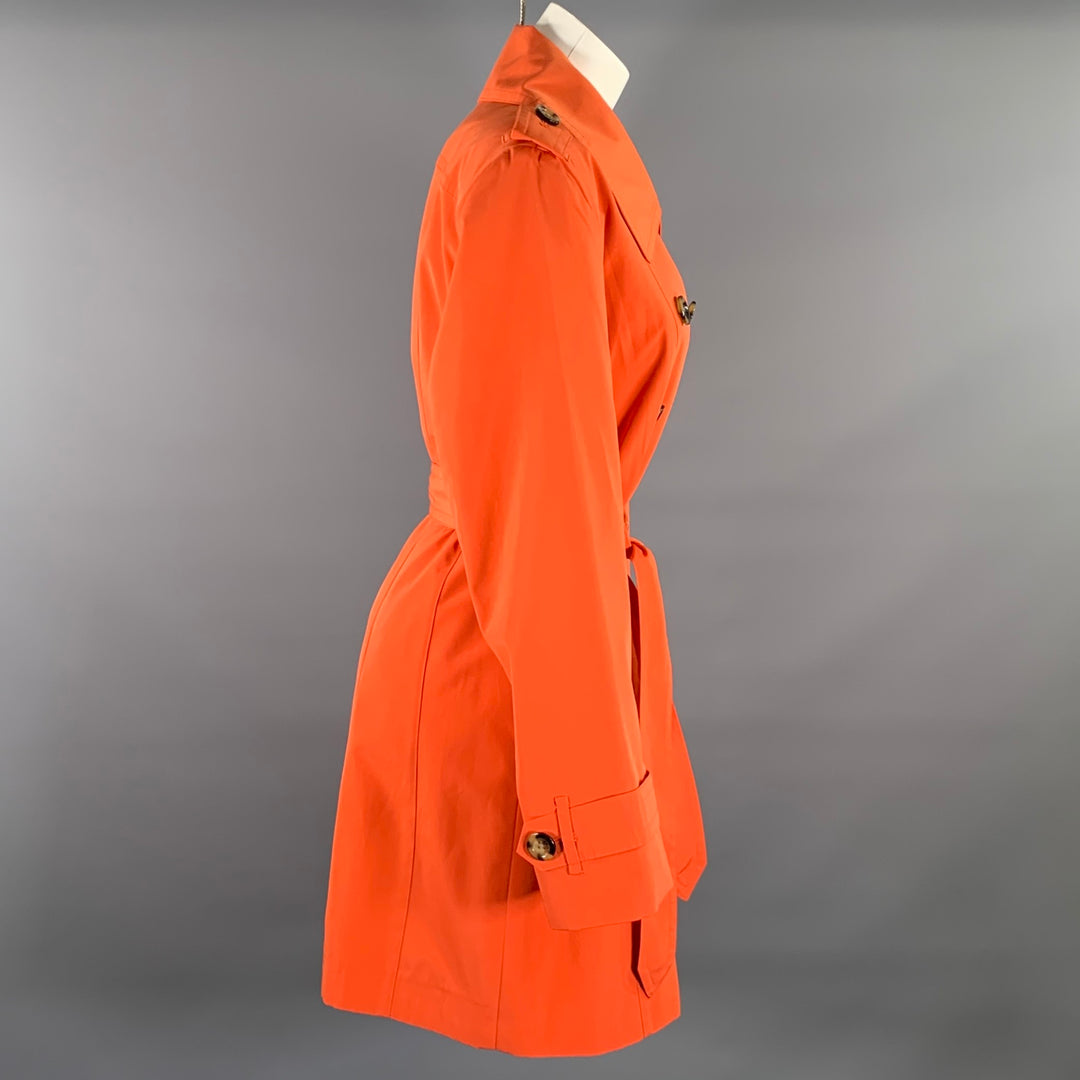 LONDON FOG Size L Orange Polyester Double Breasted Trench Coat