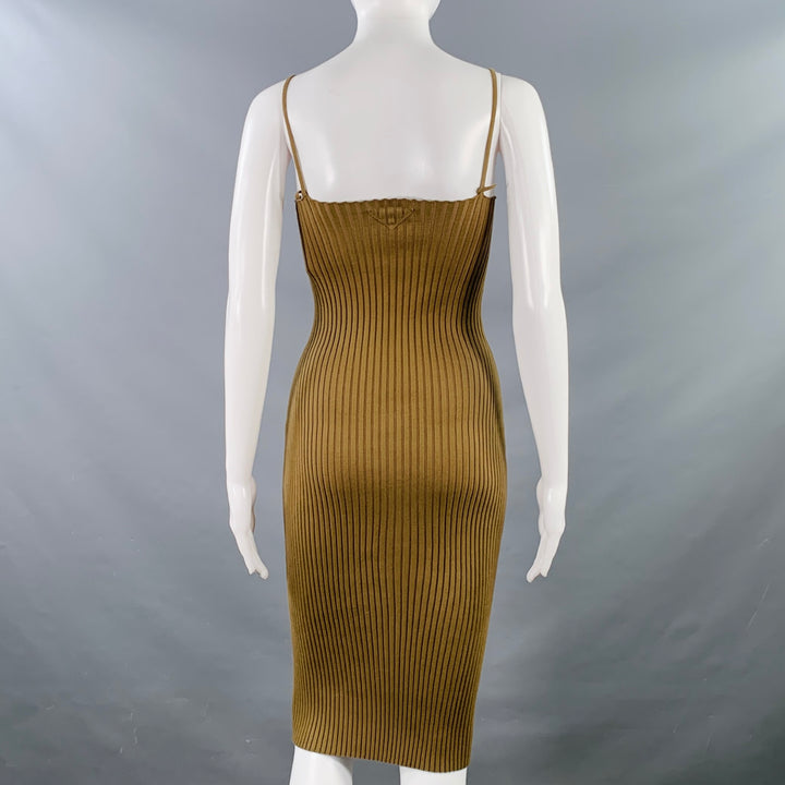 PRADA Size S Brown Cotton Rib Knit Spaghetti Straps Knee Length Dress