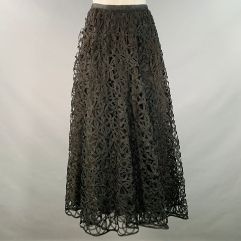 CEIL CHAPMAN Vintage 1950s Size S Black Brown Tulle Textured Side Zipper Maxi Skirt
