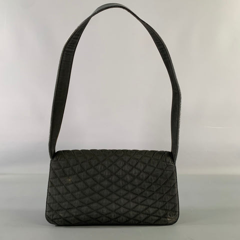 BALLY Black Silver Quilted Leather Fabric Shoulder Bag Handbag