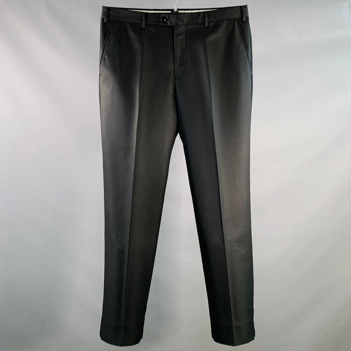 PAL ZILERI Size L Black Wool Silk Flat Front Zip Fly Dress Pants