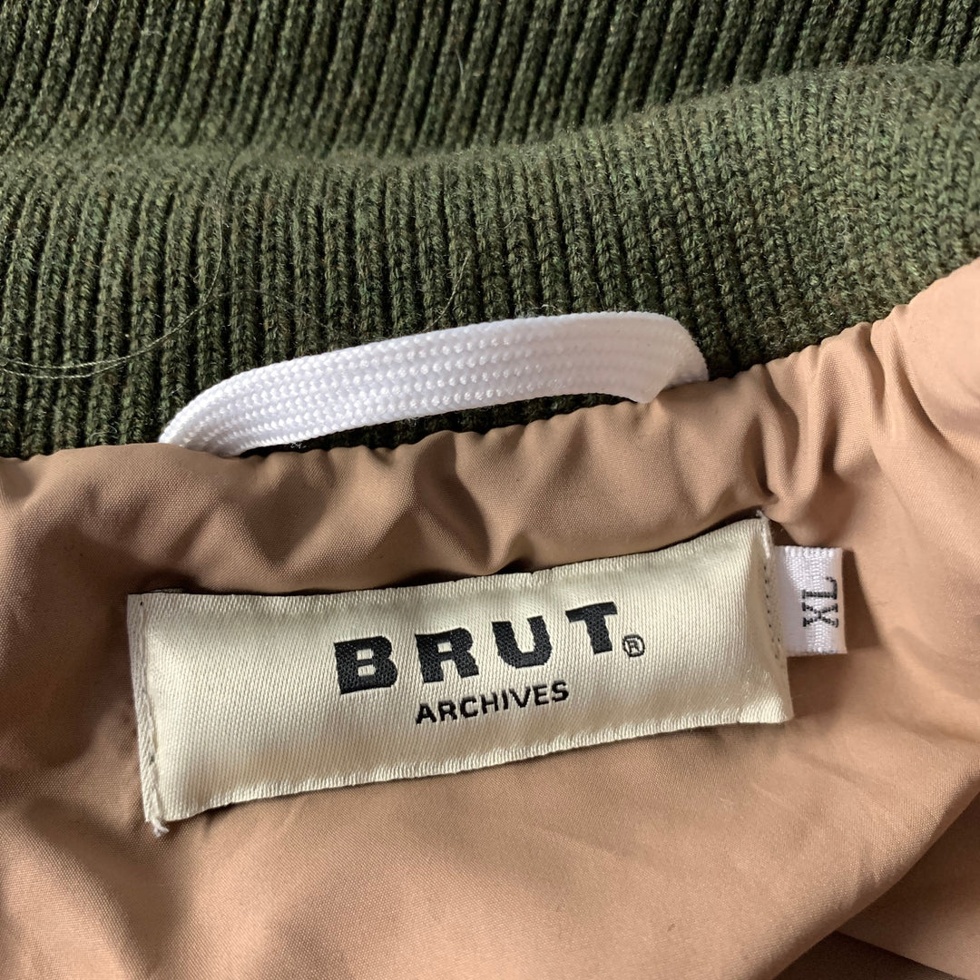 BRUT Size XL Green Olive Quilted Down Polyester Bomber Jacket