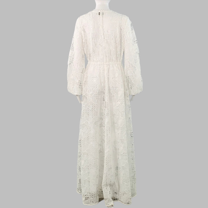 TED BAKER Size M Liliha White Polyester Lace Maxi Robe Dress