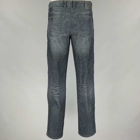 ALBERTO Size 35 Black Grey Corduroy Polyester Cotton 5 Pocket Casual Pants