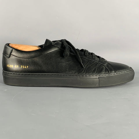 COMMON PROJECTS Size 8 Black Leather Low Top Sneakers