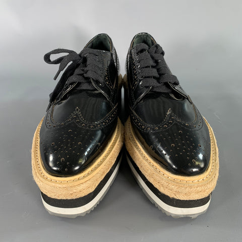 PRADA Size 7 Black White Leather Patent Spectator Laces