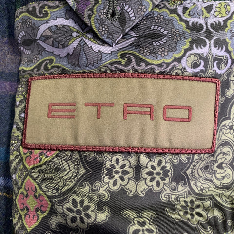 ETRO Size 48 Navy Multi Color Plaid Wool Cashmere Sport Coat