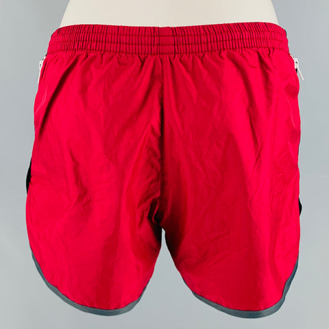 ROBINSON les BAINS Size S Red Grey Contrast Trim Swim Trunks