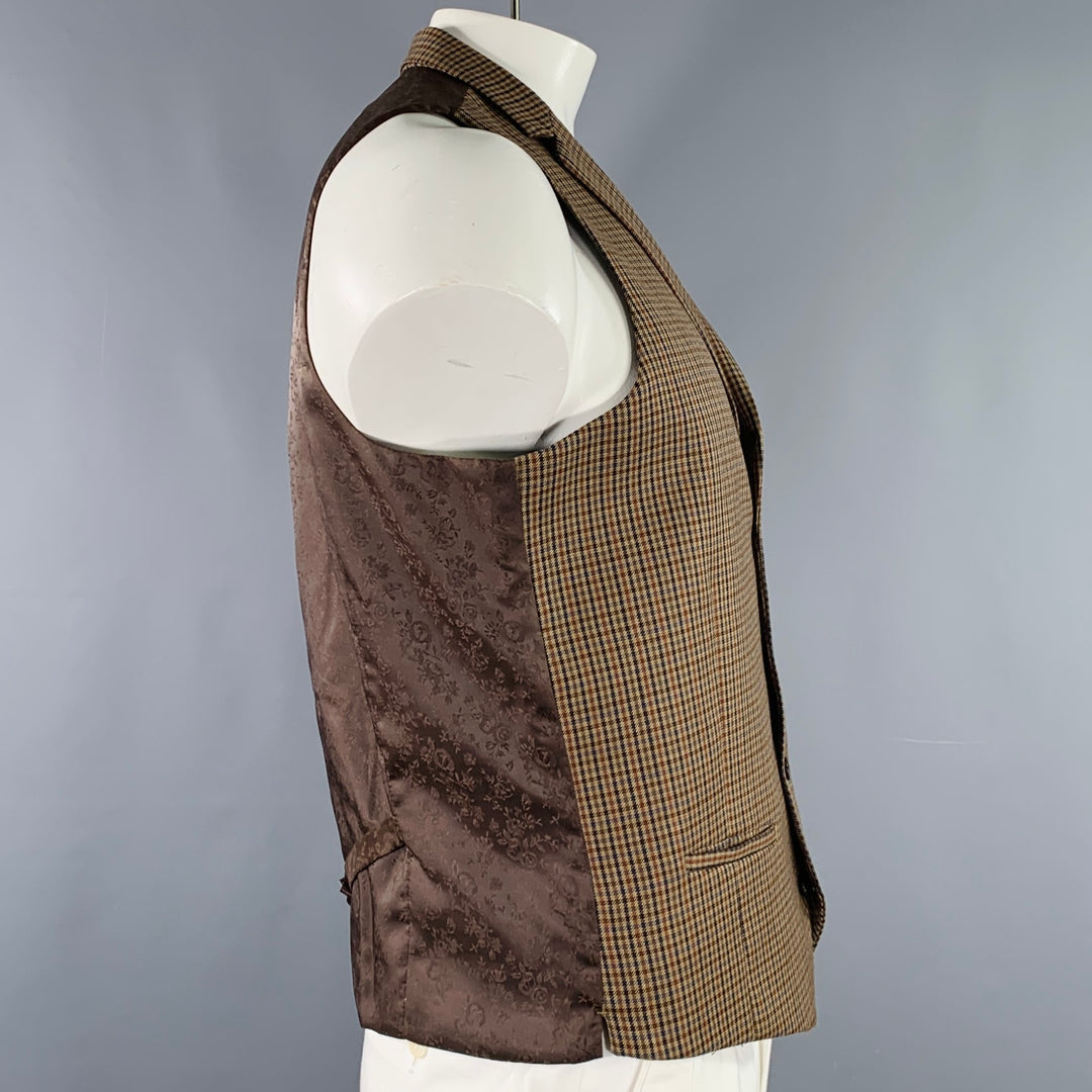 BAR III Size 42 Brown Tan Houndstooth Wool Single Breasted Vest