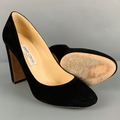JIMMY CHOO Talla 11.5 Zapatos de tacón grueso de ante negro