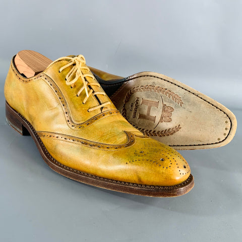 CALZOLERIA HARRIS Size 9 Tan Perforated Leather Lace-Up Shoes