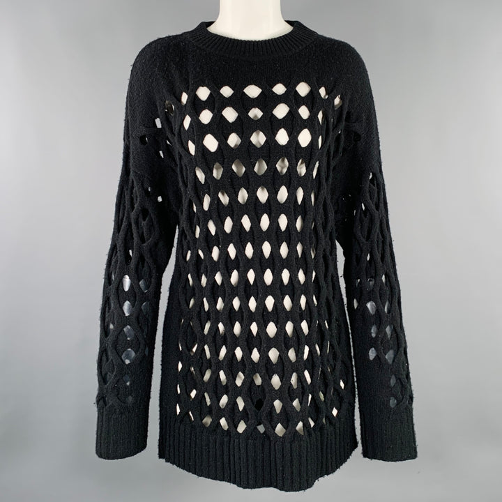 OSCAR DE LA RENTA Size M Black Cut Out Cable Knit Sweater