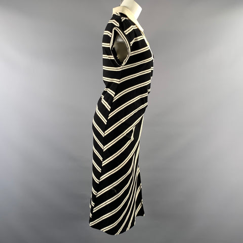 LOEWE Size M Black White Cotton Stripe Polo Knee Length Dress