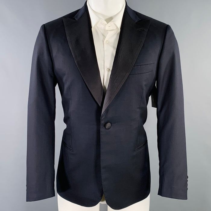 BRIONI Size 40 Regular Navy Black Two Toned Wool Peak Lapel Sport Coat