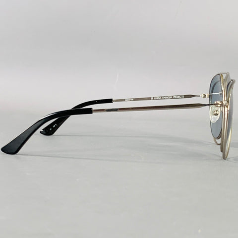 LINDA FARROW x BLESS Silver Blue Metal Layered Aviator Sunglasses