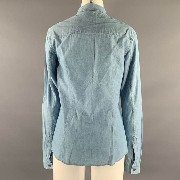 PRADA Size S Blue Linen Blend Spread Collar Shirt