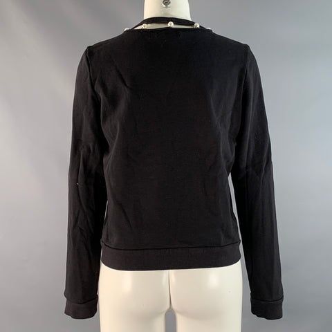 REBECCA MINKOFF Size L Black Silver Cotton Cutout Sweater