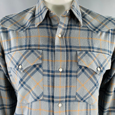 DRIES VAN NOTEN Size L Blue Yellow Plaid Cotton Western Long Sleeve Shirt