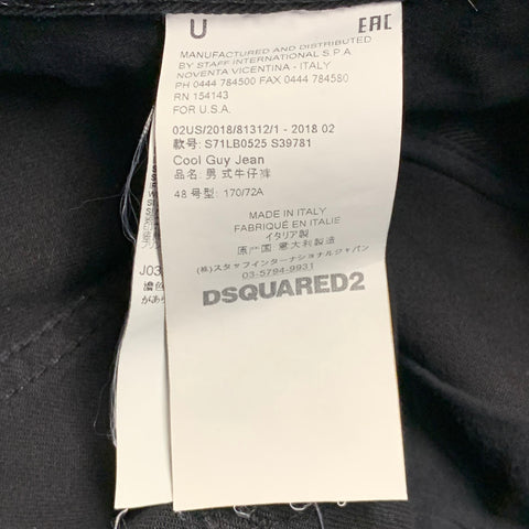 DSQUARED2 Size 32 Black Distressed Cotton Blend Slim Cut Button Fly Jeans
