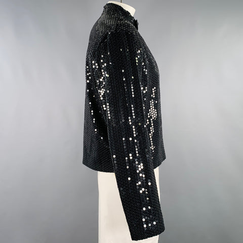 MOSCHINO Size 42 Black Sequined Polyester Zip Up Jacket