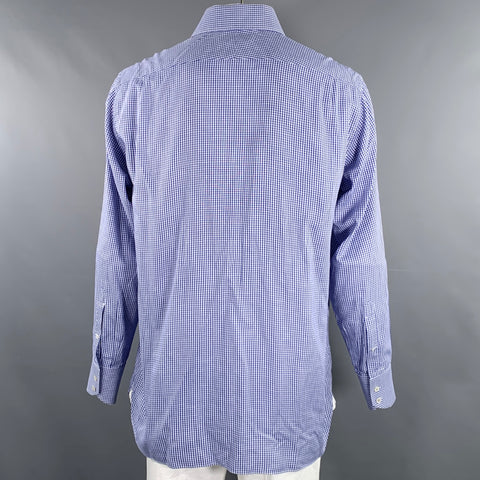 TOM FORD Size L Blue White Plaid Cotton Button Up Long Sleeve Shirt
